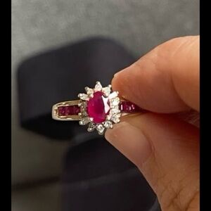 Elegant 14KT Gold Natural Ruby and Diamond Ring